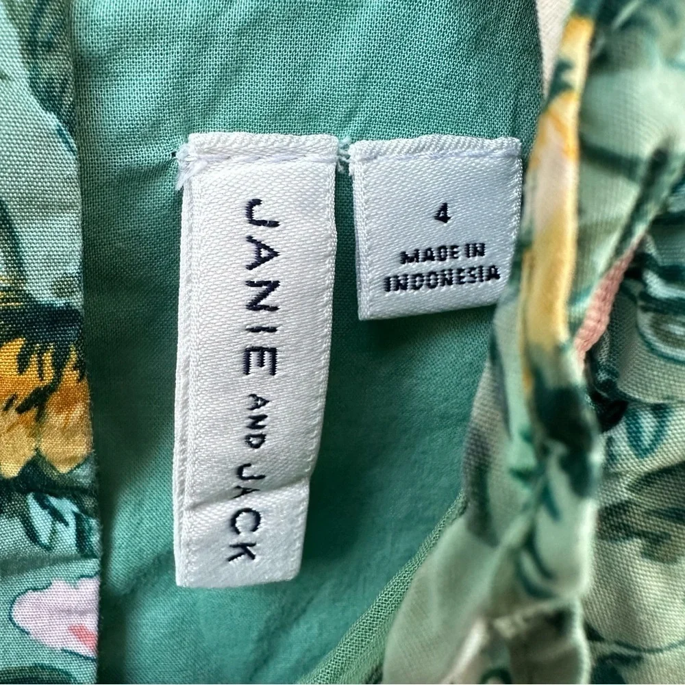 Janie And Jack Malachite Green Floral Ruffle Collar Bow Dress Long Sleeve 4