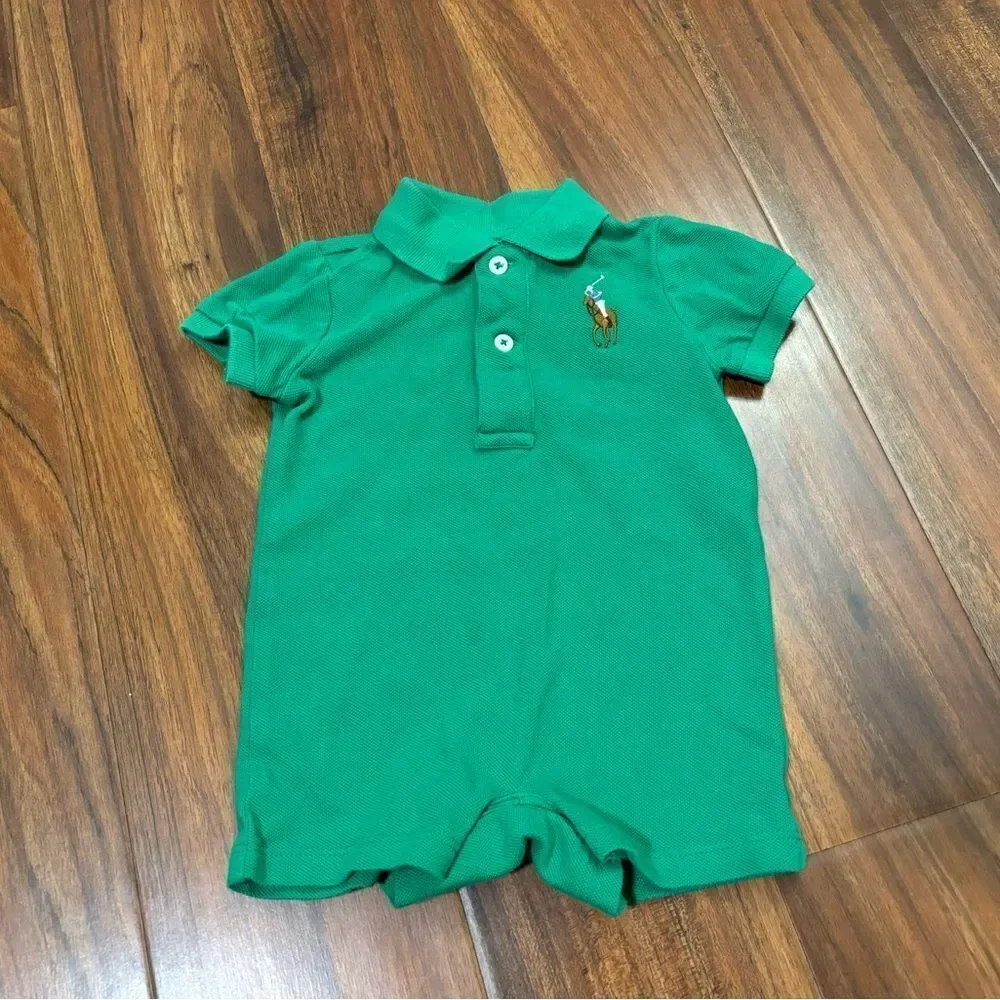 Ralph Lauren Kelly green collared polo romper