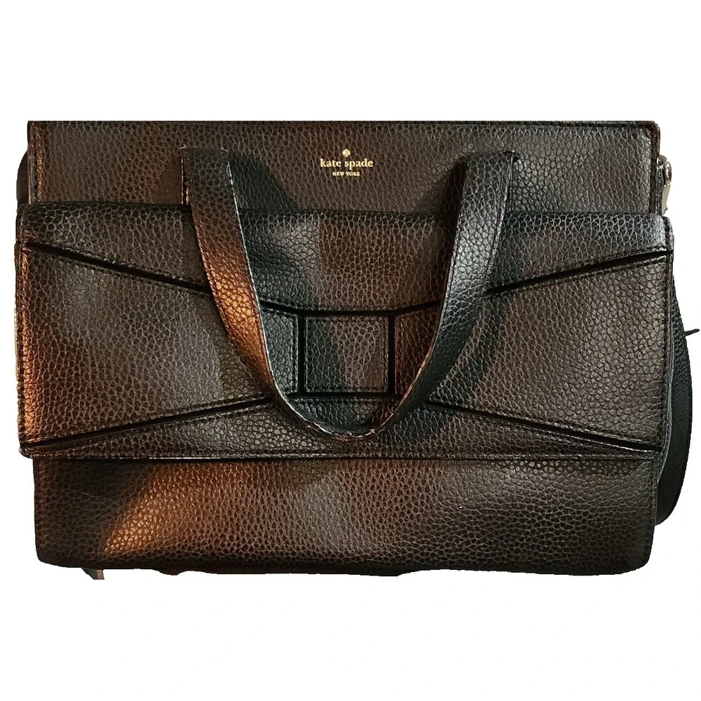 KATE SPADE NEW YORK CHANTAL BRIDGE PLACE PEBBLED LEATHER‎ SATCHEL BLACK