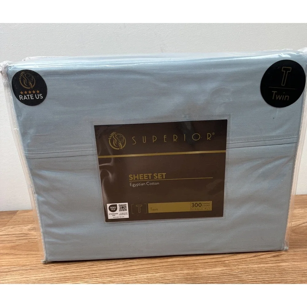 Superior Egyptian Cotton Solid 300 Thread Count TWIN Sheet Set in Light Blue NEW