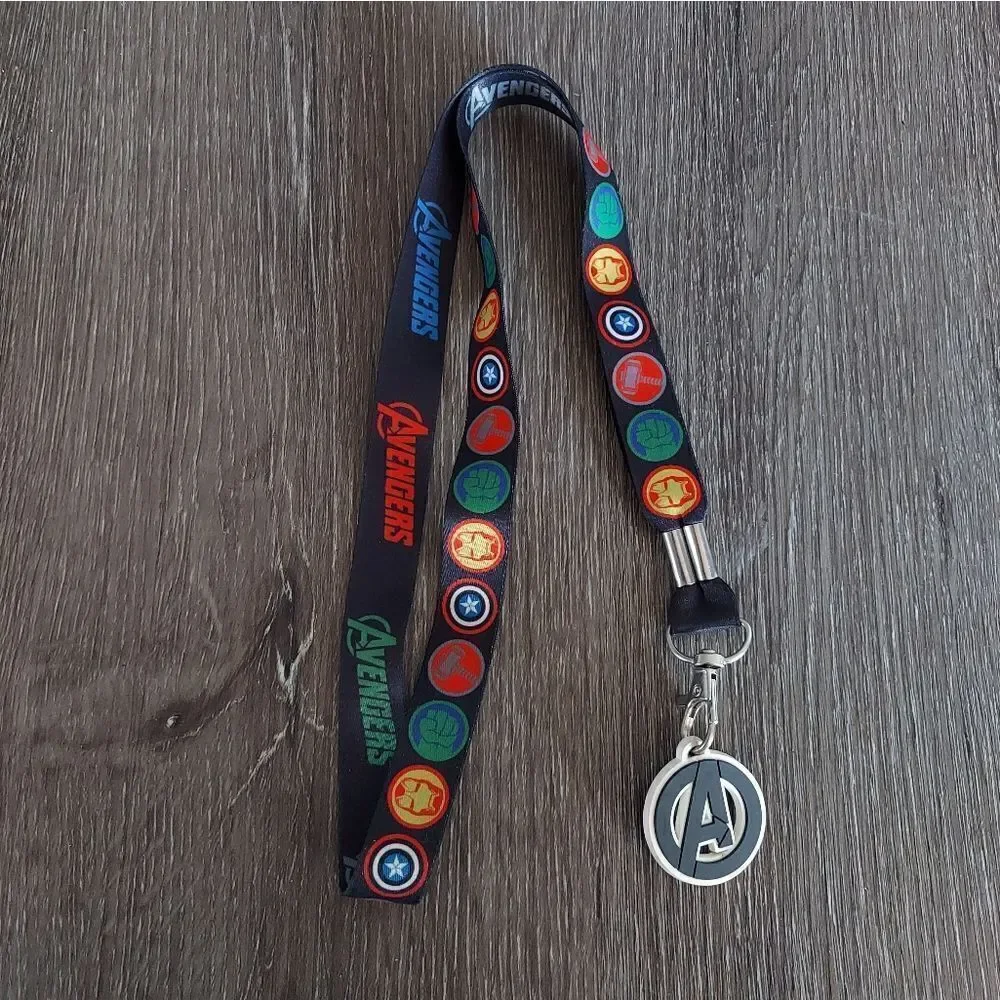 Marvel Avengers Lanyard 4- Avenger Icons Black Multi Color