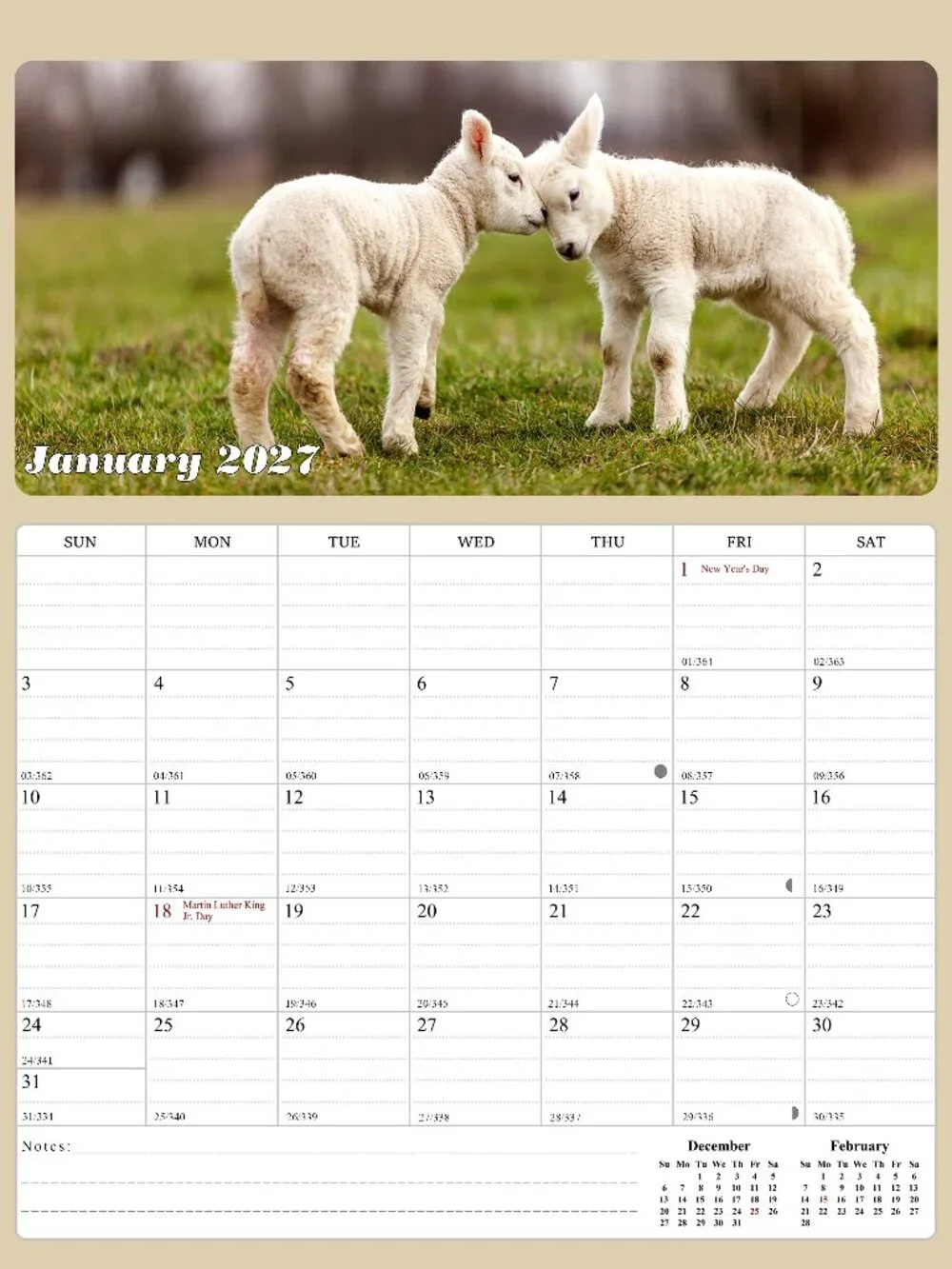 2027 Calendar Magnetic Peel & Stick 12 Months 8.5