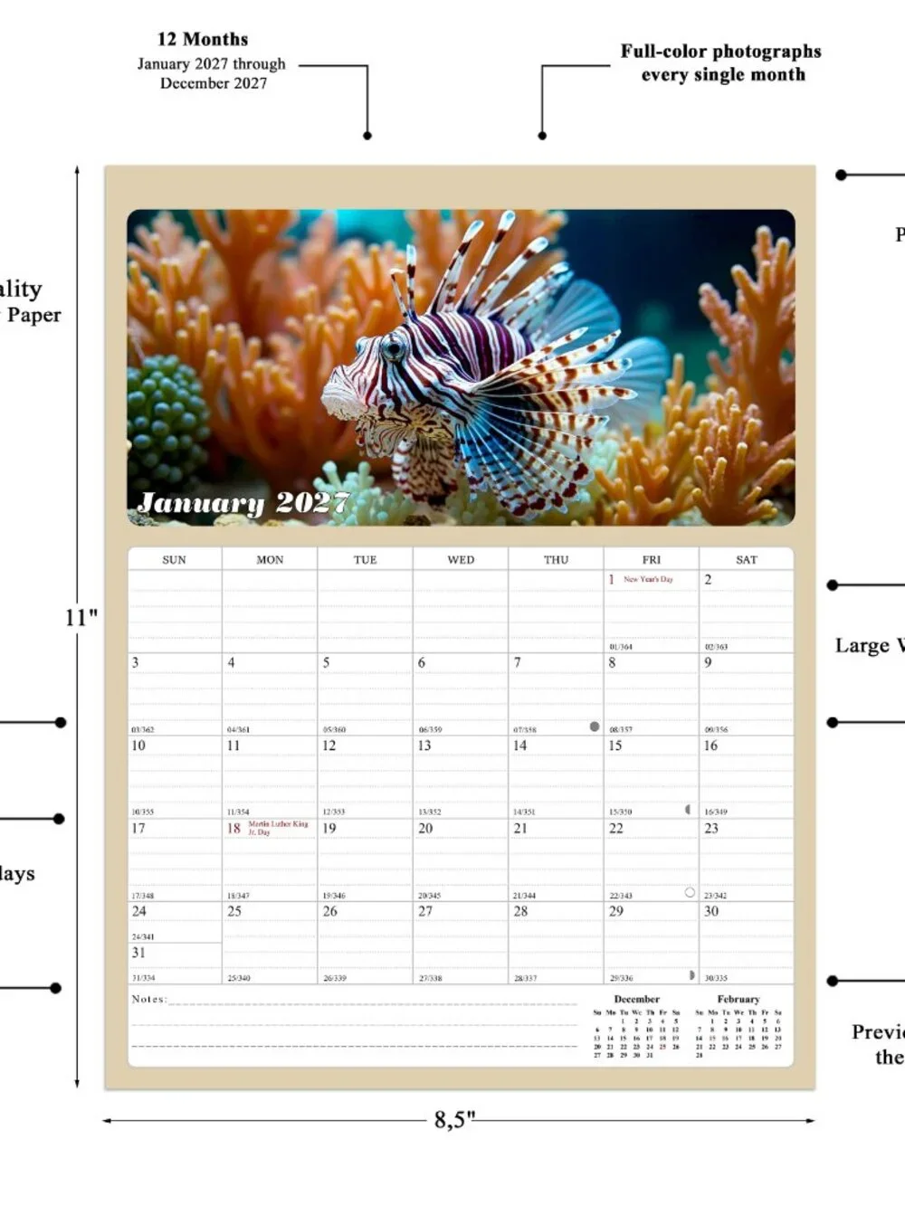 2027 Calendar Magnetic Peel & Stick 12 Months 8.5