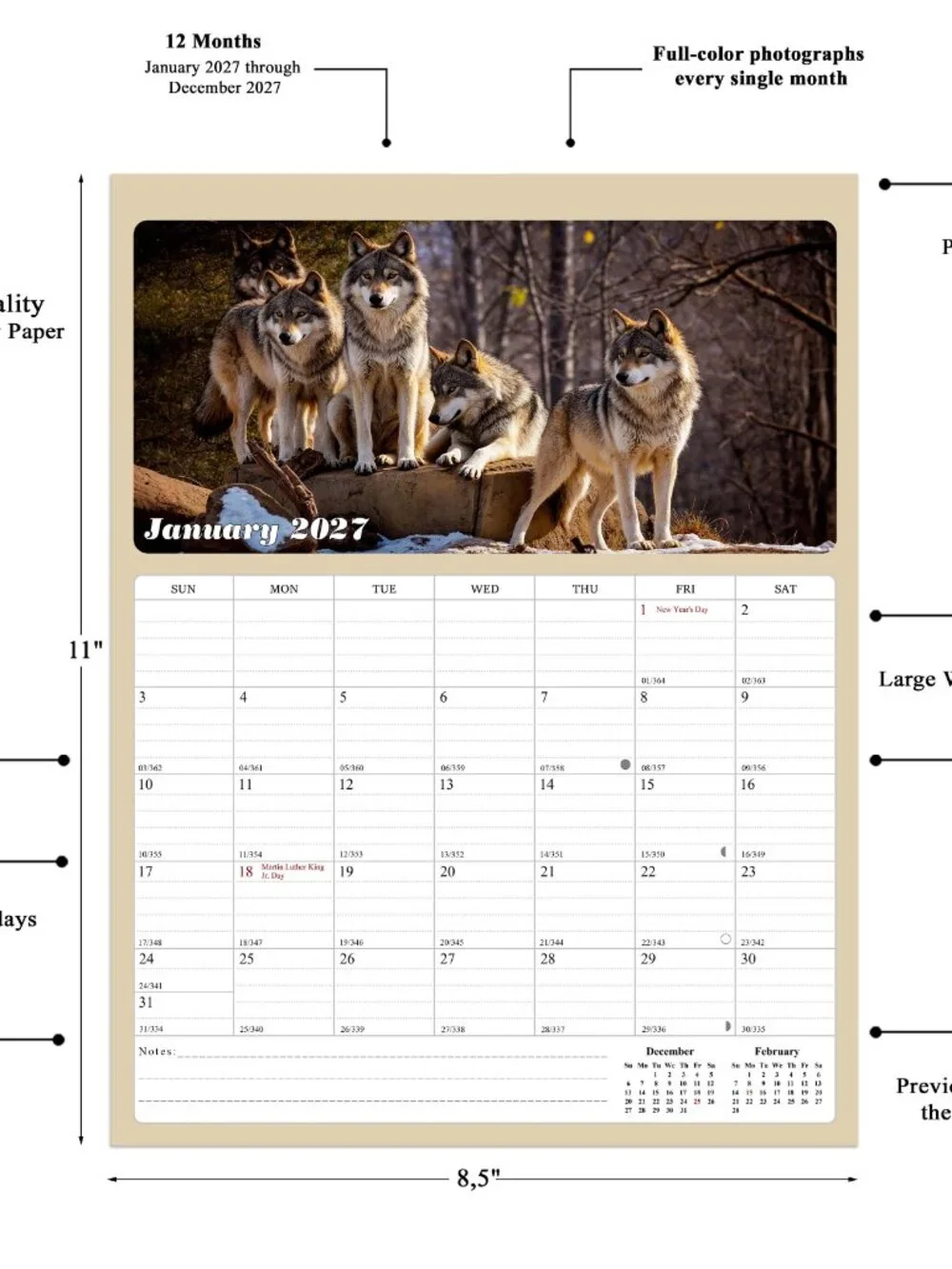 2027 Calendar Magnetic Peel & Stick 12 Months 8.5
