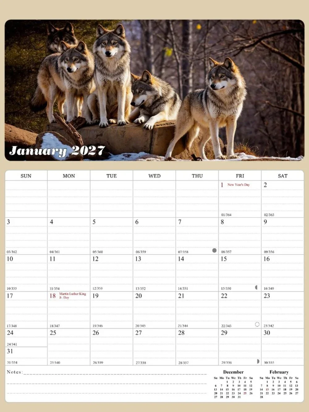 2027 Calendar Magnetic Peel & Stick 12 Months 8.5