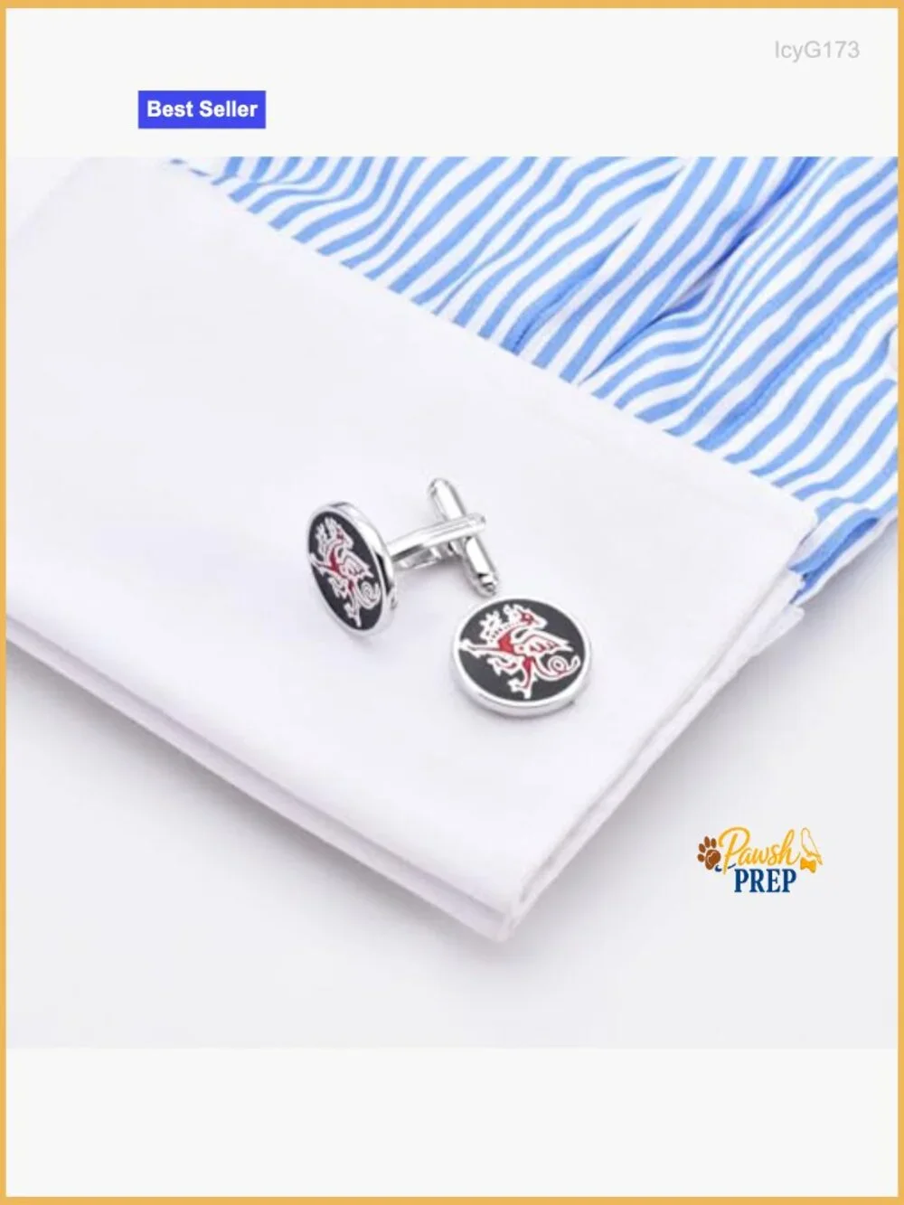 Round Cufflinks with Red Dragon Pattern in Presentation Case