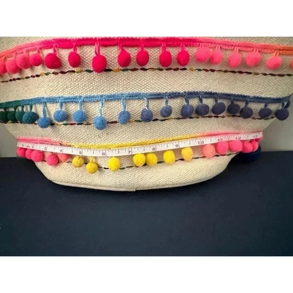 Paper Source Colorful Pom Pom‎ Large Canvas Tote, Colorful Stripes, Zip Closure