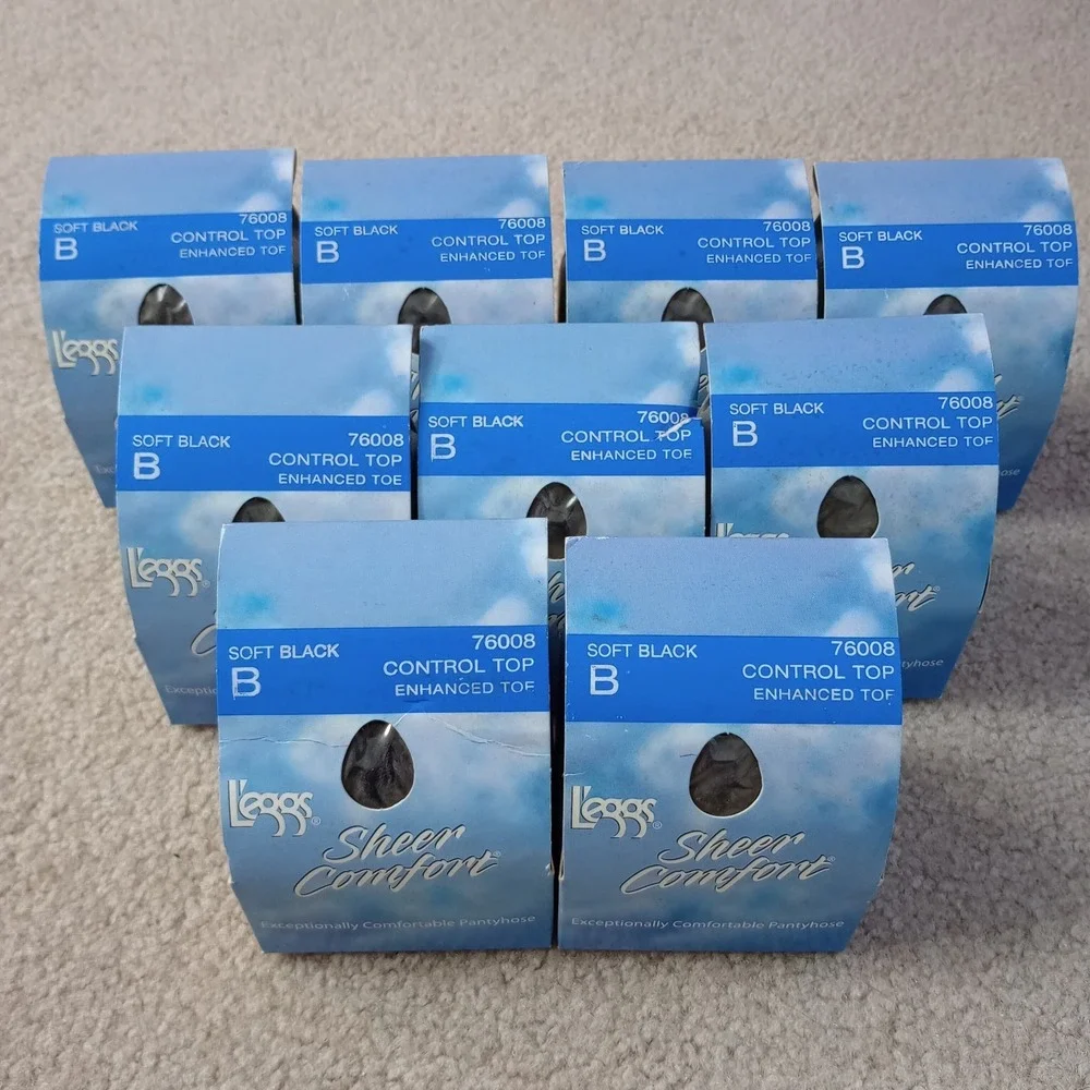 Leggs Sheer Comfort Pantyhose Size B Soft Black Lot 9‎ Control Top Enhanced Toe