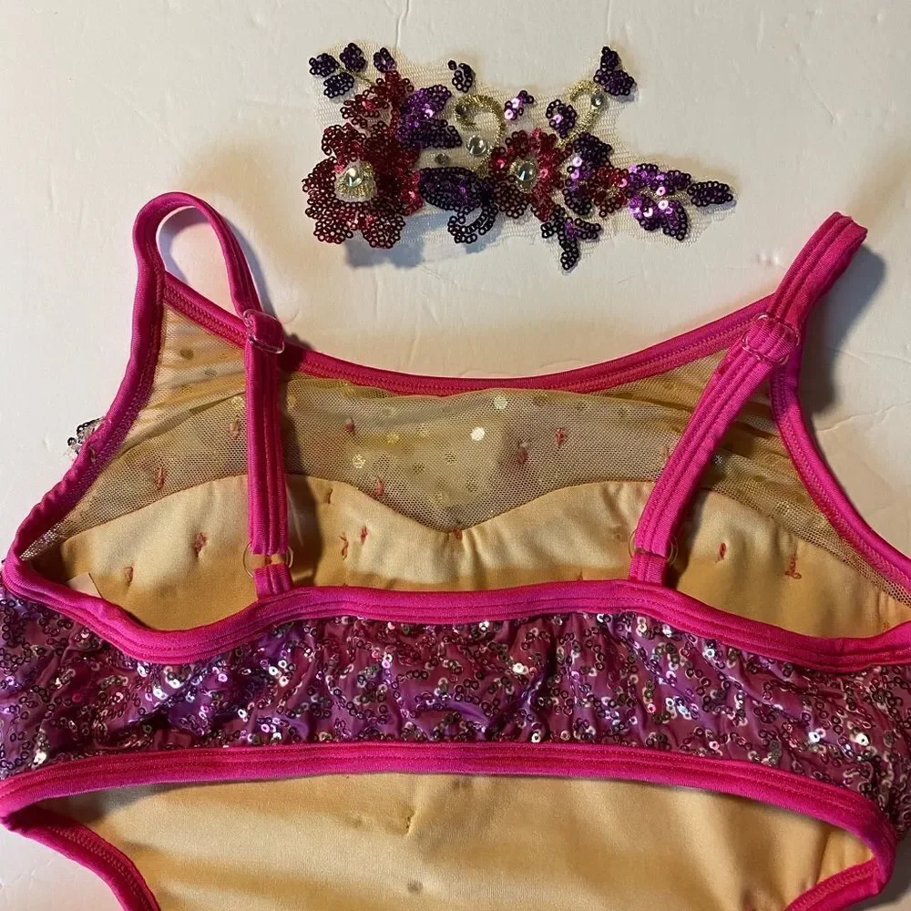 Glamour solo dance costume purple pink feather rhinestone jazz LC-large child