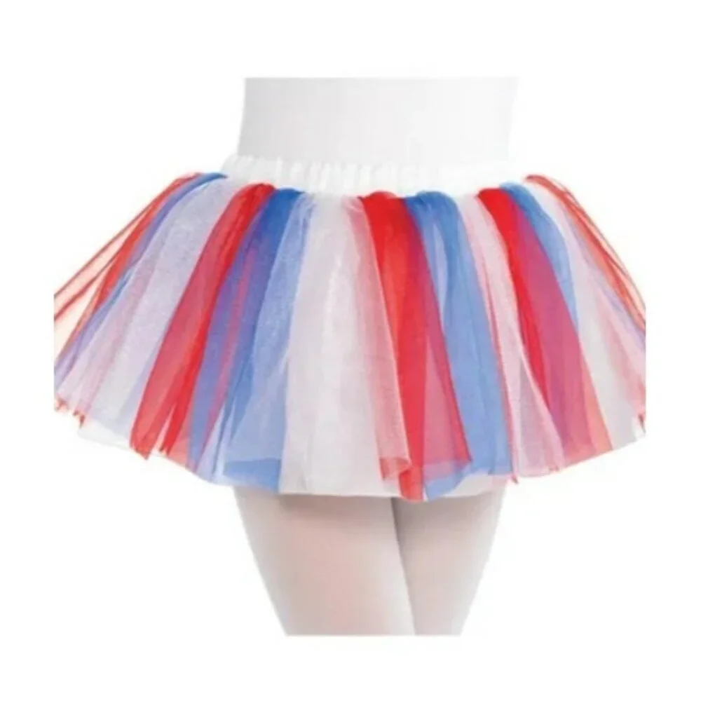 Child Size S/M Patriotic Red White Blue‎ Americana Mesh Tutu Play Halloween 426