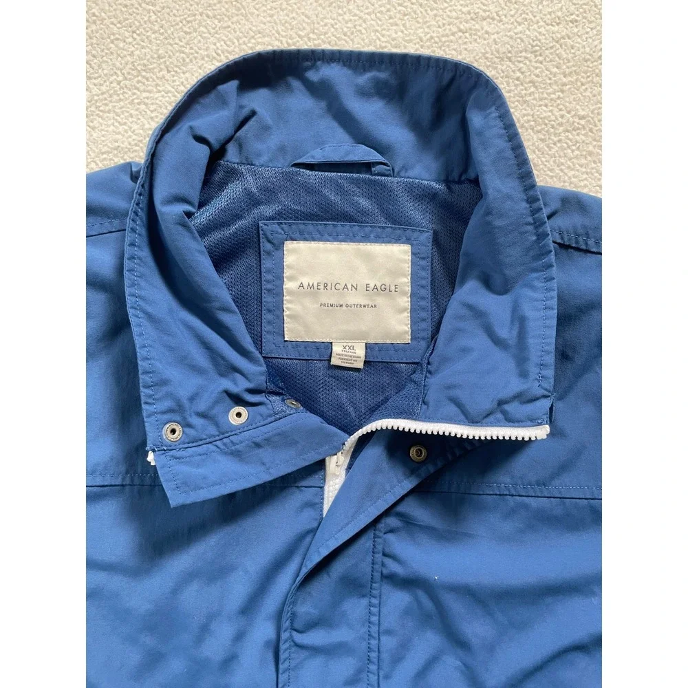 AE American Eagle‎ Mens XXL Bomber Jacket Blue Striped Cuffs Trim Lined Premium