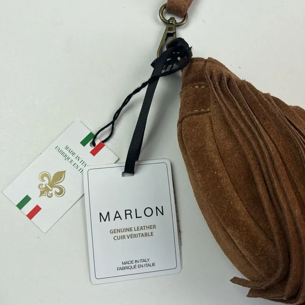 NWT Marlon Italy Suede Fringe Crescent Hobo Bag Brown Western Cowgirl Festival