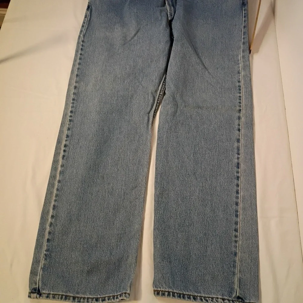 Levis 505 Regular Fit Straight 38 (36) x 32 (30) Light Wash Denim Blue Jeans Zip