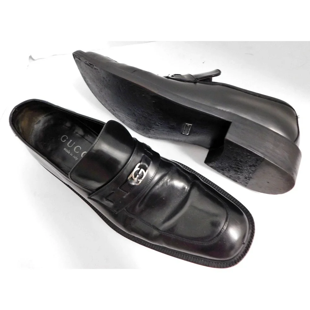 GUCCI Loafer Interlocking G Black Leather Men's Shoes Size US 11.5‎ D
