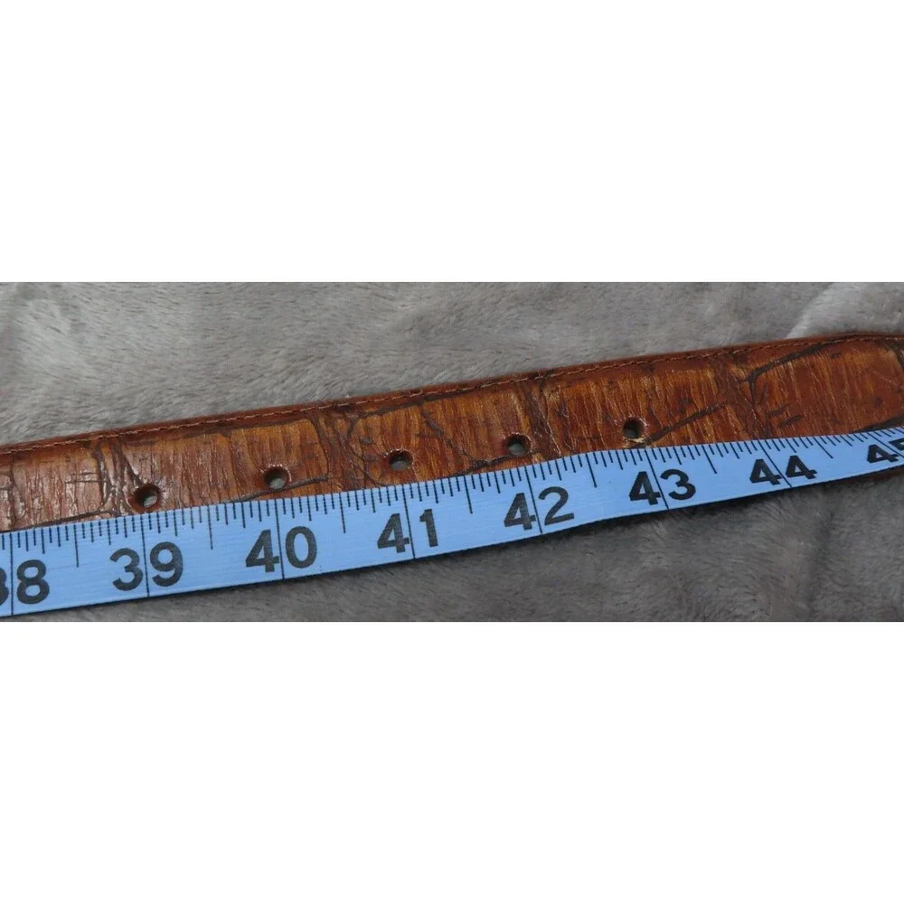 Vintage Brighton Unisex Brown Leather Silver Buckle Croc Embossed Belt‎ Size 40