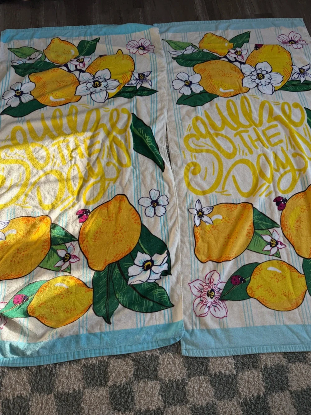 Vera Bradley Squeeze The Day Lemon Print Beach Towels Floral Striped Yellow Blue