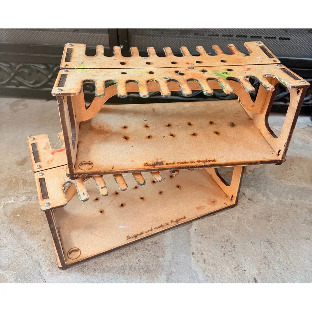 Set of 2 Handmade Artist Paint Tube Brush Storage Racks Made England
