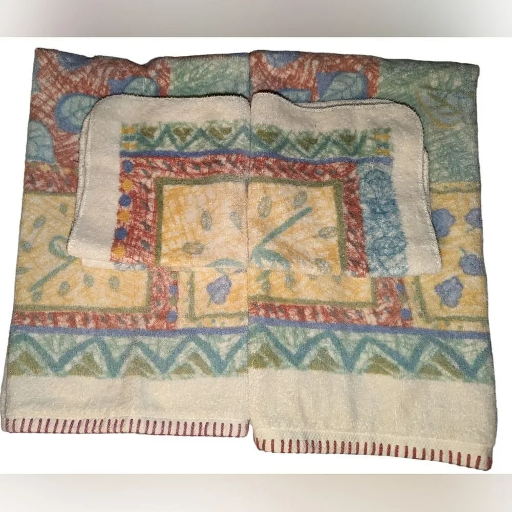 Vintage 100% cotton colorful patchwork leaf‎ print towel set