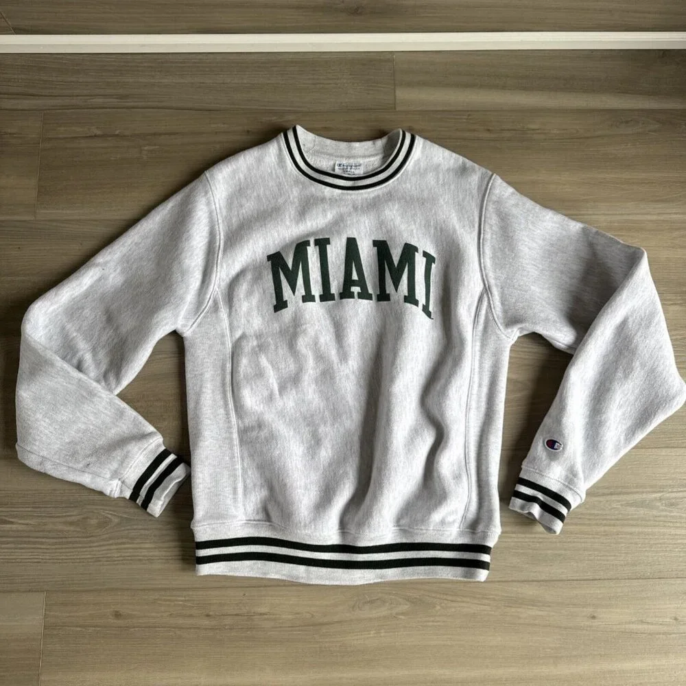 Champion Reverse‎ Weave Crewneck University Of Miami Hurricanes Small Adult