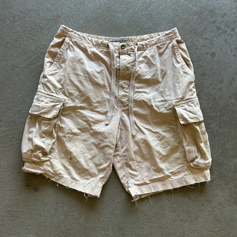 Vintage Abercrombie & Fitch Cargo Shorts Mens Medium Tan Drawstring Y2K Utility