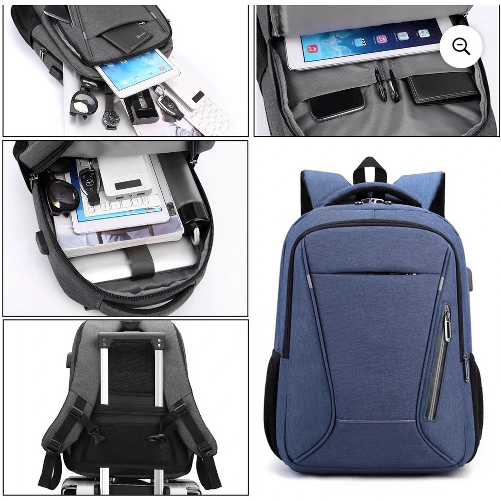 Laptop Backpack‎ USB Charging Port Water Resistant Dark Blue Anti-Theft