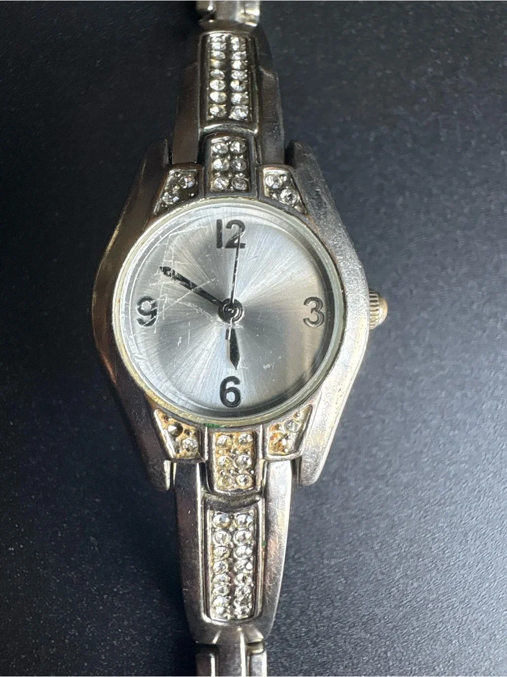 Silver Crystal Accent Women's Bracelet Watch measurements shown non running