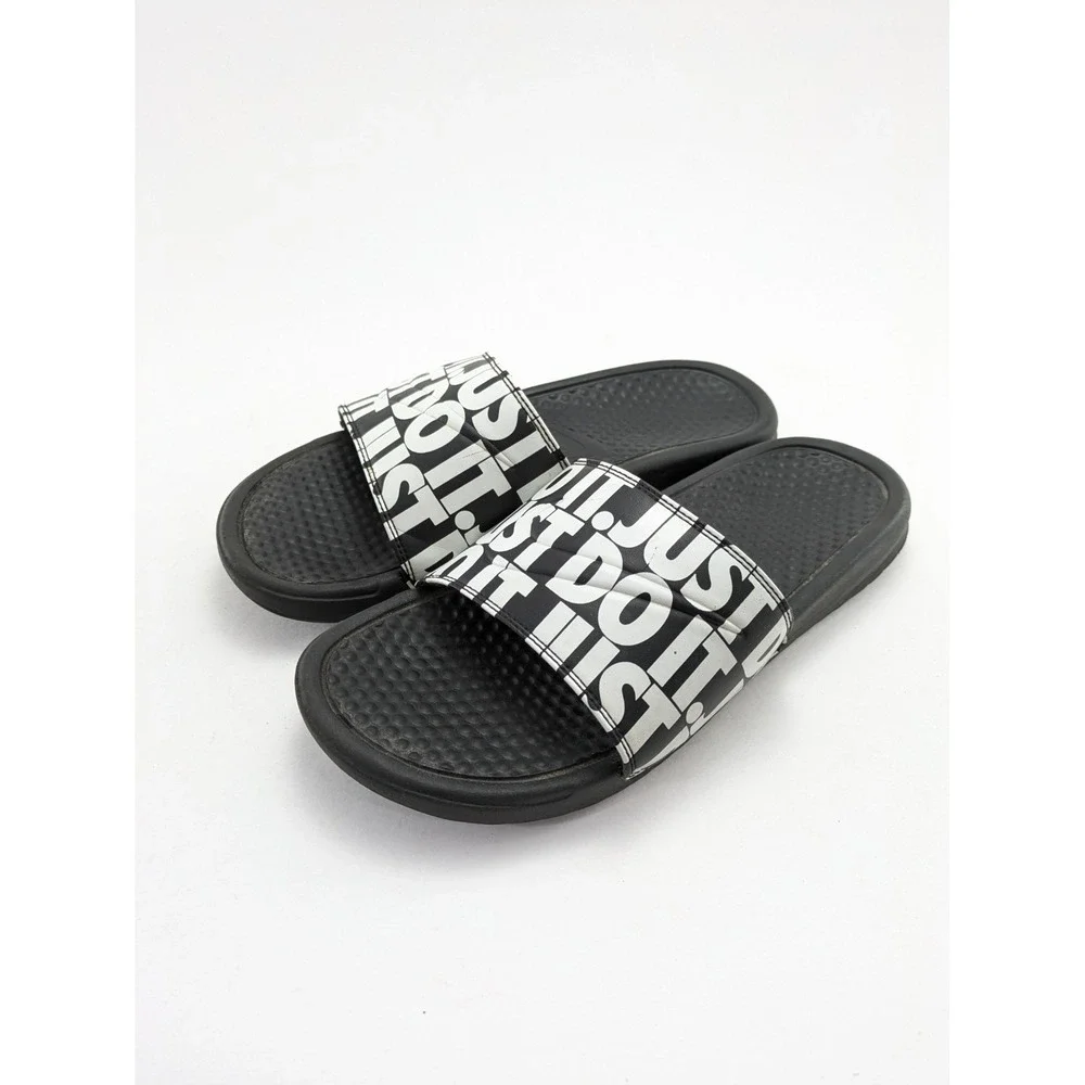 Mens Nike Black White Benassi Just Do It Logo Print Sandals 631261-024 Size 9