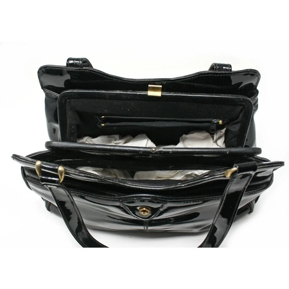 Vintage Almondo Originals Black Patent Leather Style Purse Handbag - Hey Viv