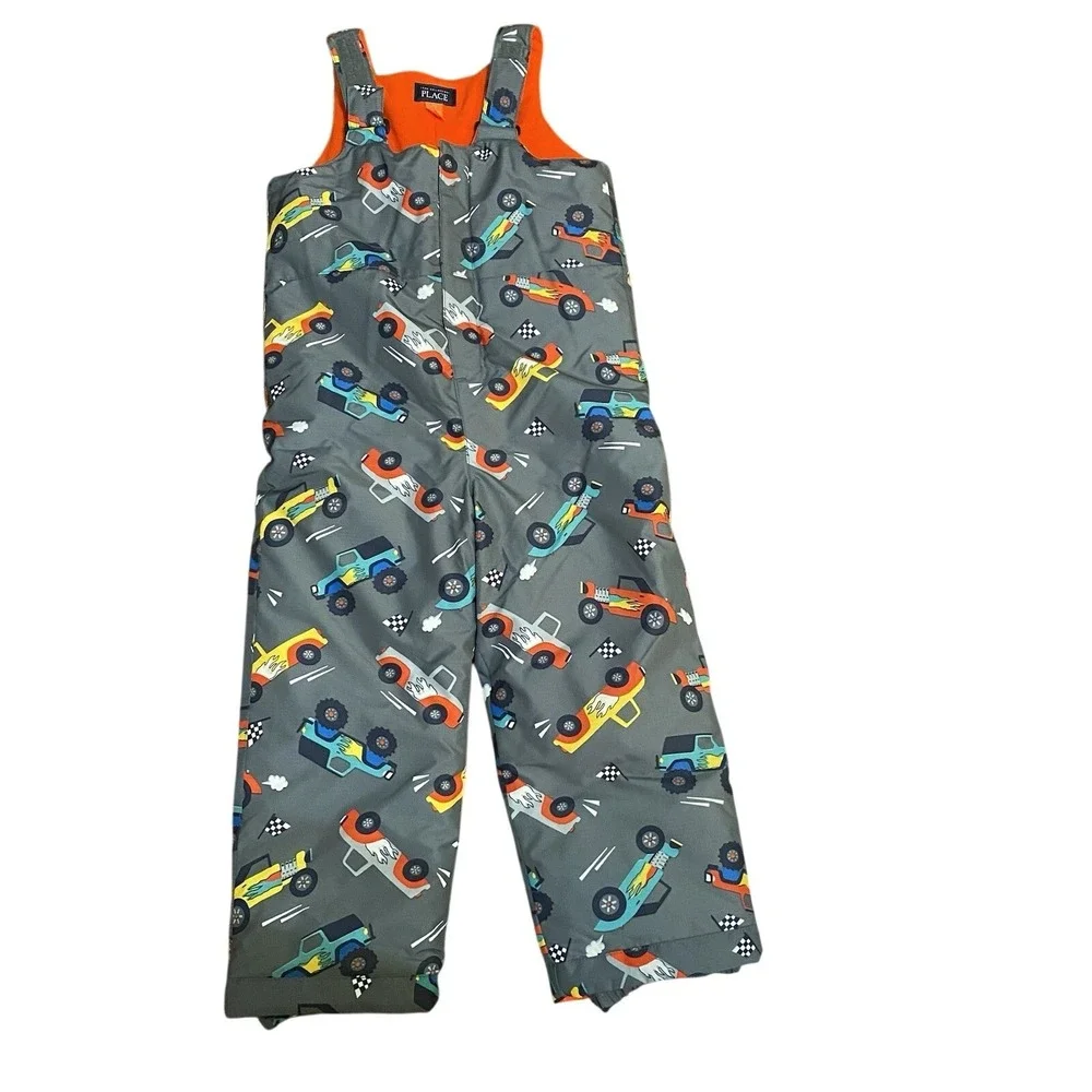 Children's Place Boys Race car Snow Bib Overalls Size 5t Ski Pants Winter
