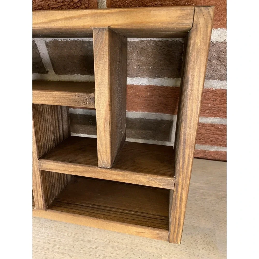 Vtg Wood Wall Shelf Curio Shadow Box Heart Dividers Display Country Cottage Core