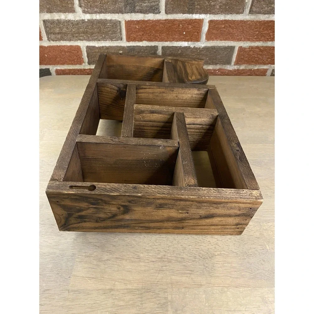 Vtg Wood Wall Shelf Curio Shadow Box Heart Dividers Display Country Cottage Core