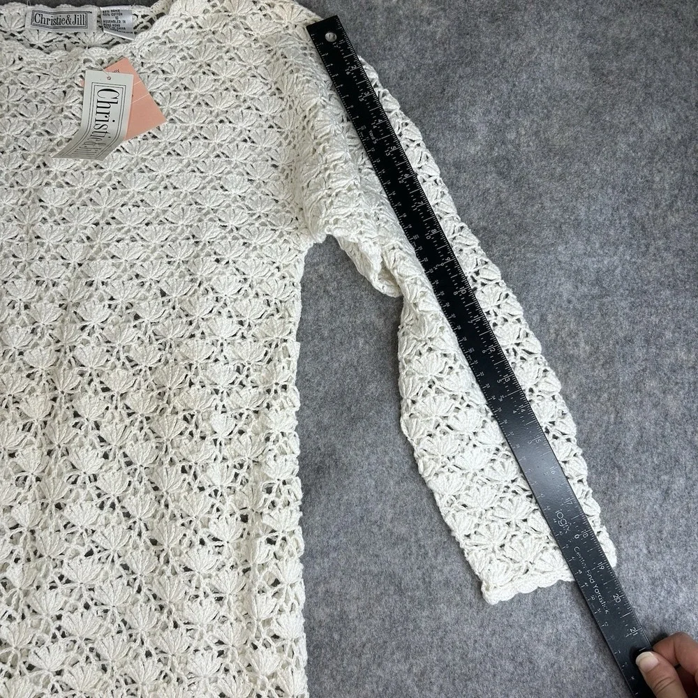 Vintage Christie & Jill Sweater Womens Small Crochet Open Knit Boho Coastal