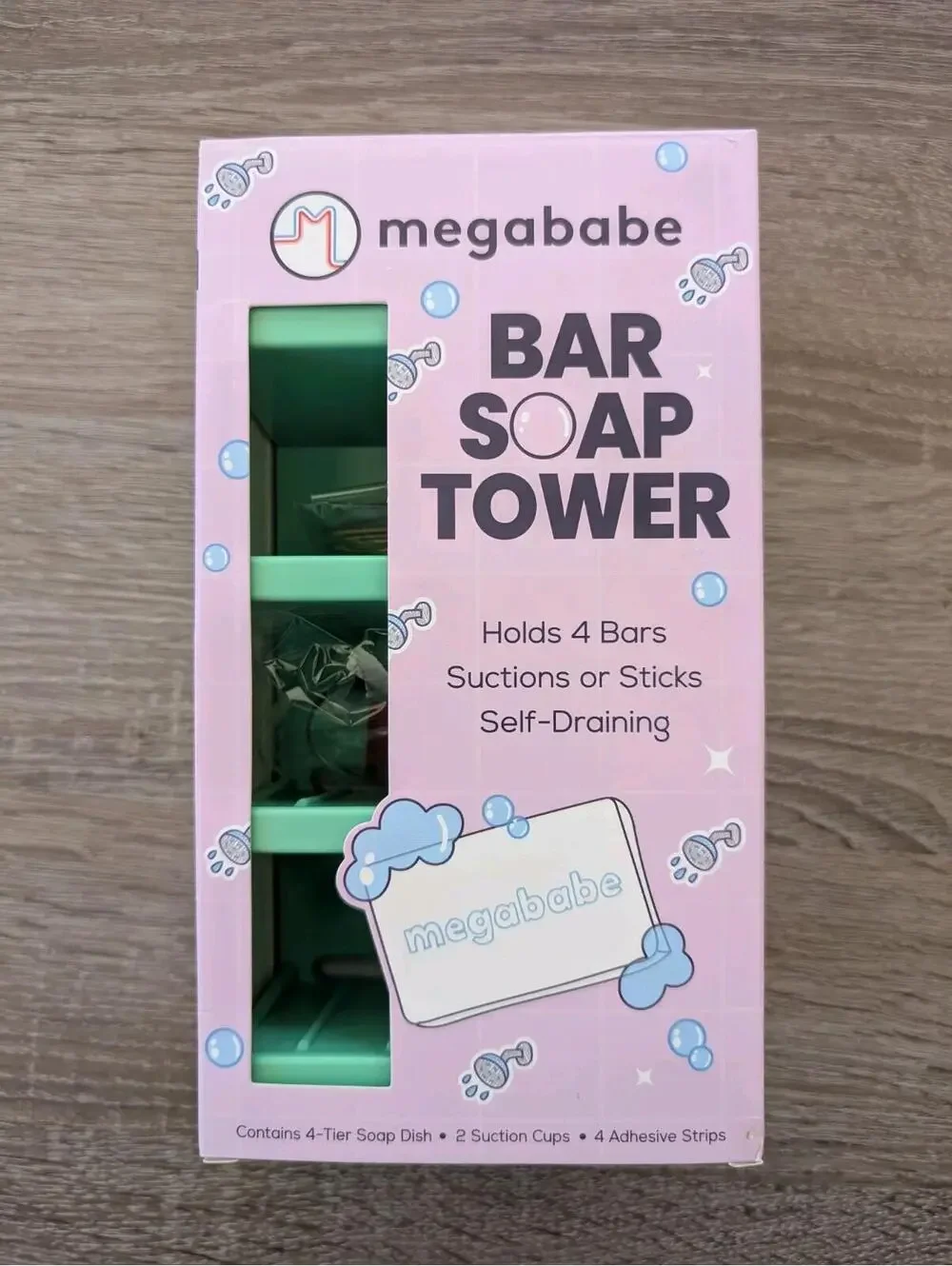 NEW Megababe 4-Tier Bar Soap Tower | Holds 4 Bars | Suctions Self-Draining