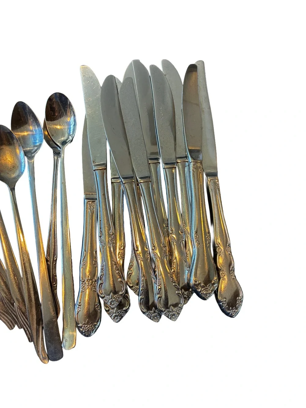 37 Pc Vintage Mismatched Flatware Set Oneida Rogers Rose Floral Silverware