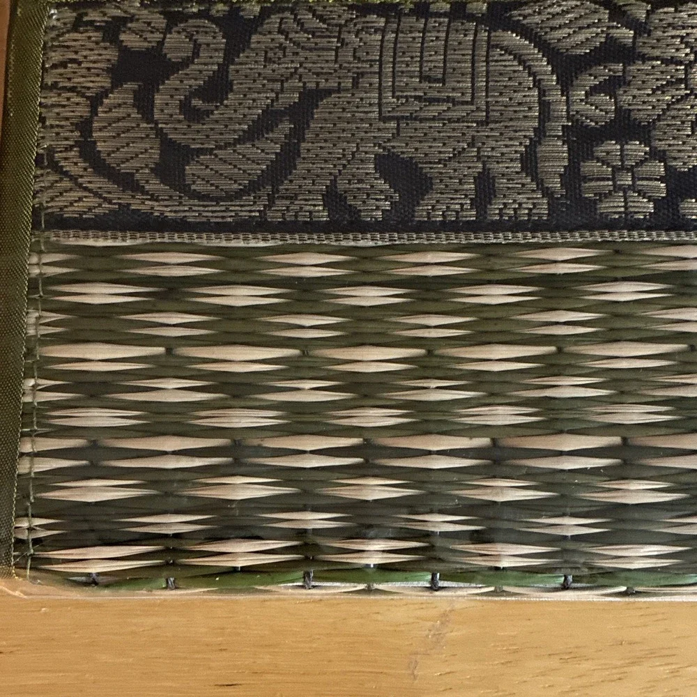 Reed Tissue Box Cover Decorative Elephant Pattern Green Black Gold, Rectangular