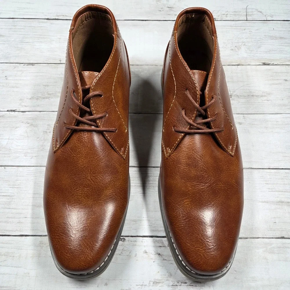 Steve Madden P-SYMIN Chukka Boots Mens 12M Brown Faux Leather Lace Up Ortholite