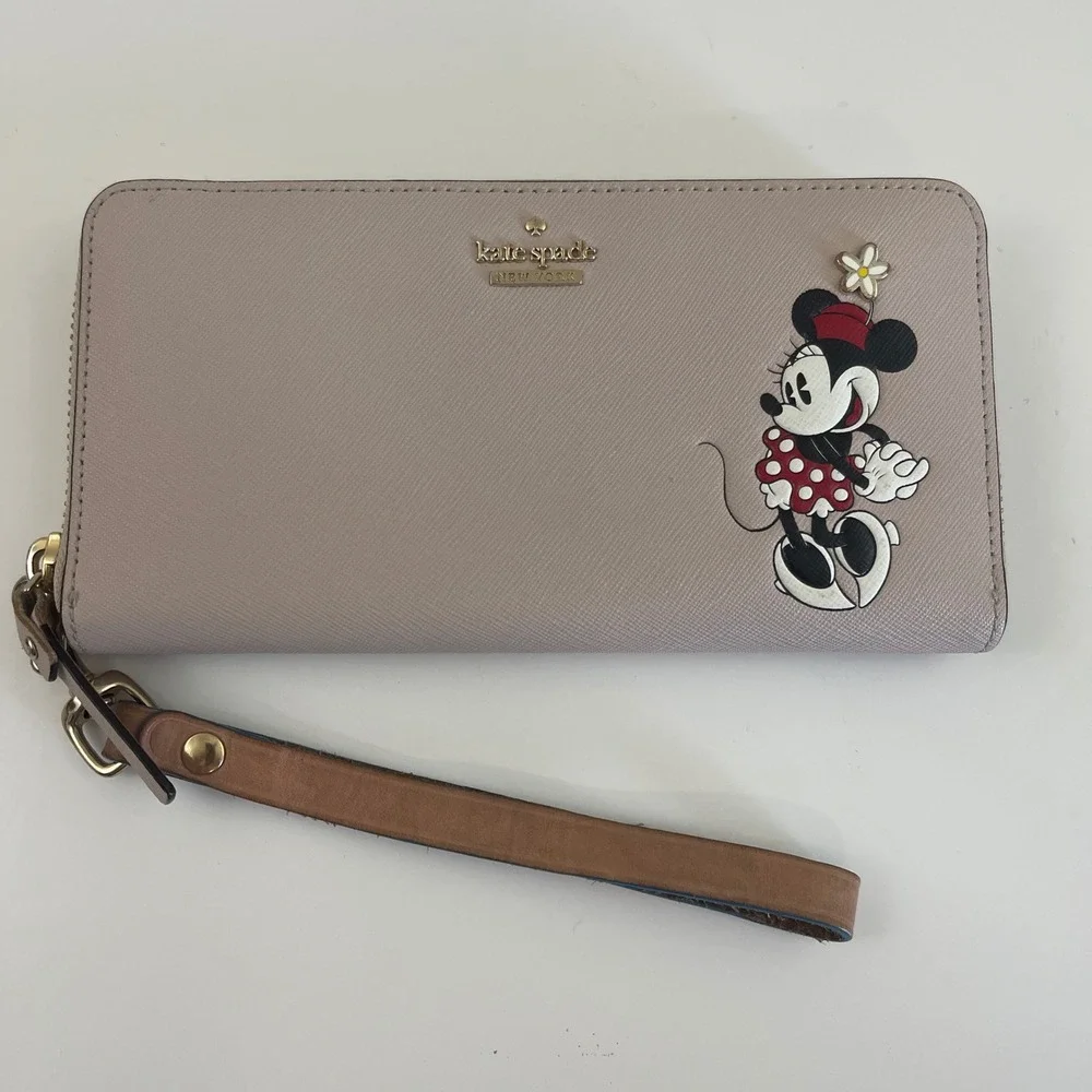 Kate Spade Disney Minnie Mouse Wristlet Wallet Lacey Continental Leather Zip