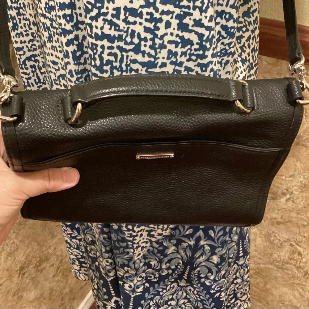 REBECCA MINKOFF Bowery Top Handle Leather Crossbody Bag Black Tailored Handbag