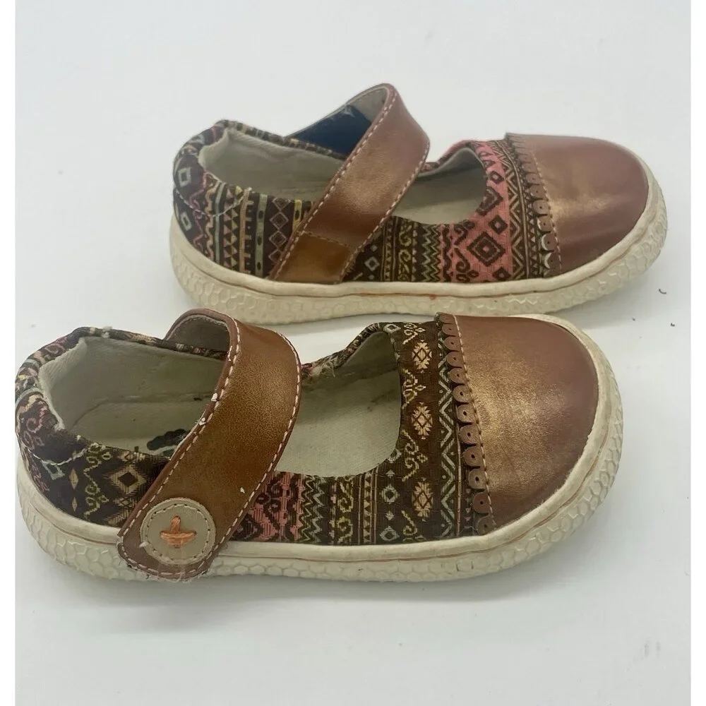 LIVIE & LUCA Tan Leather Shoes Rabbit Ears Adjustable Mary Janes Girls 5 Toddler