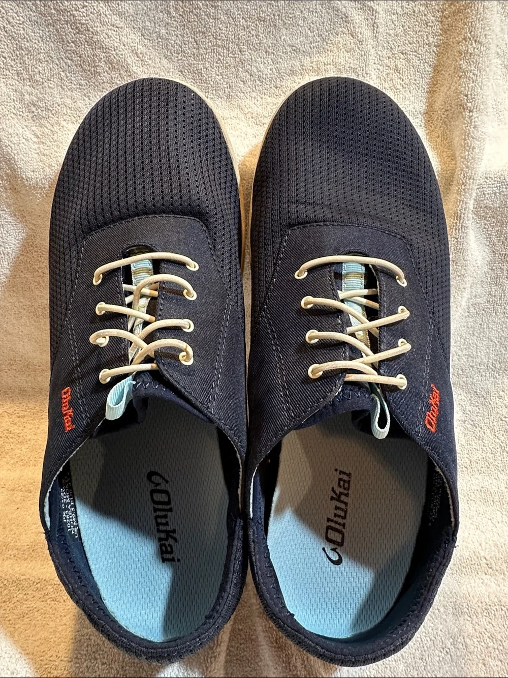 OluKai NOHEA MOKU Men’s Sz 9.5 D Coastal Blue Canvas/Mesh Nautical SlipOn Shoes
