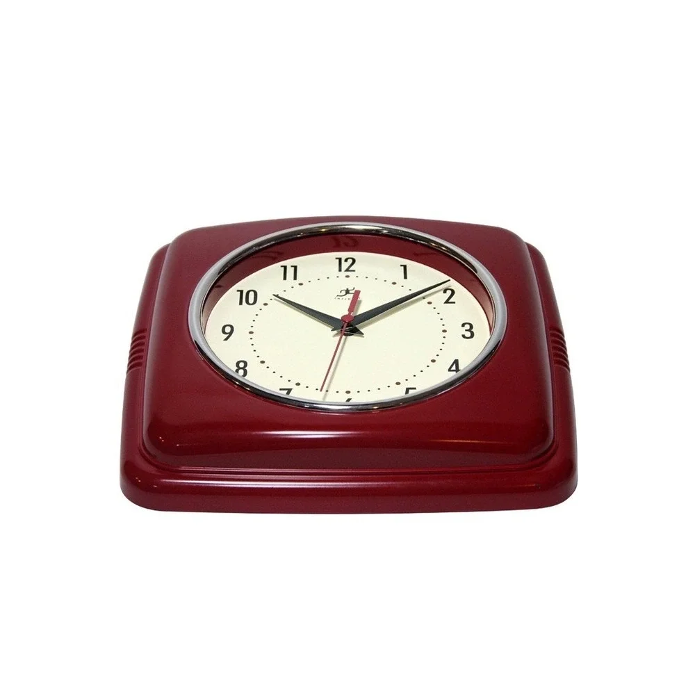 Infinity Instruments 9 Square Retro 9W x 9H in. Wall Clock, Red