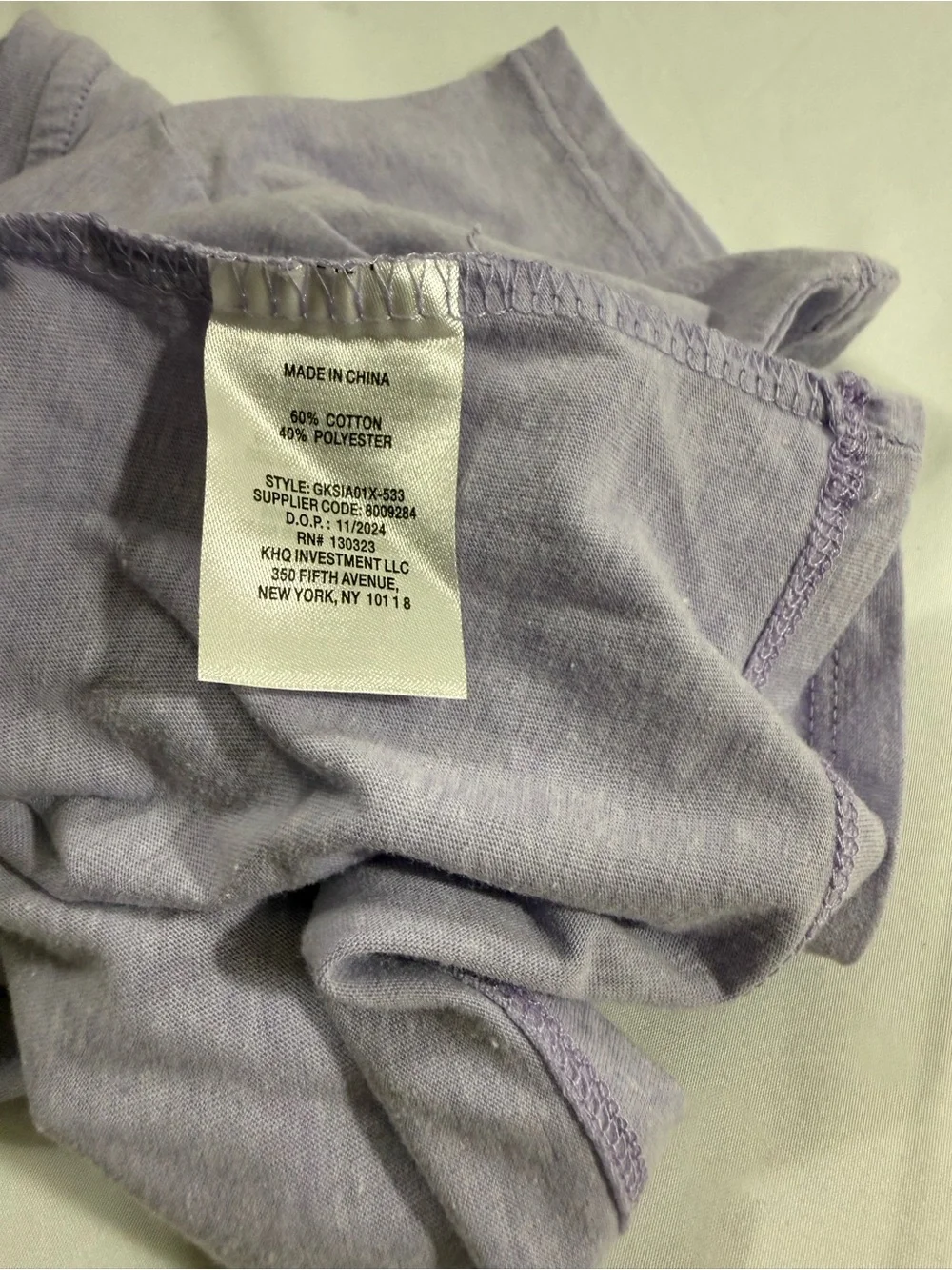GAP Lavender Tee with Silver Logo and Floral Accent