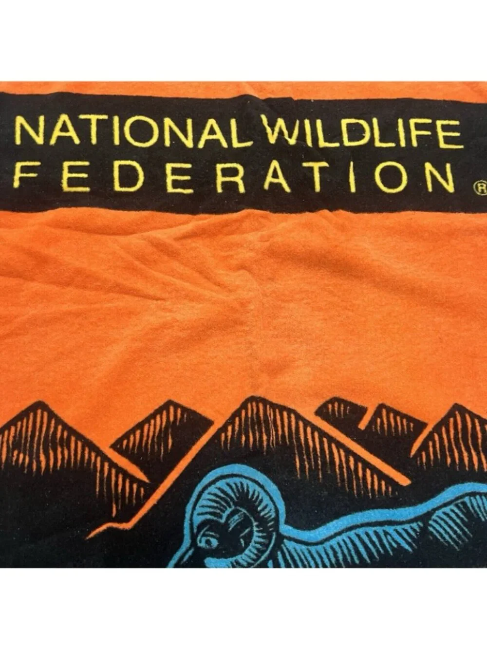 Vintage National Wildlife Federation Beach Towel 90s Sheep Mountain Nature Retro