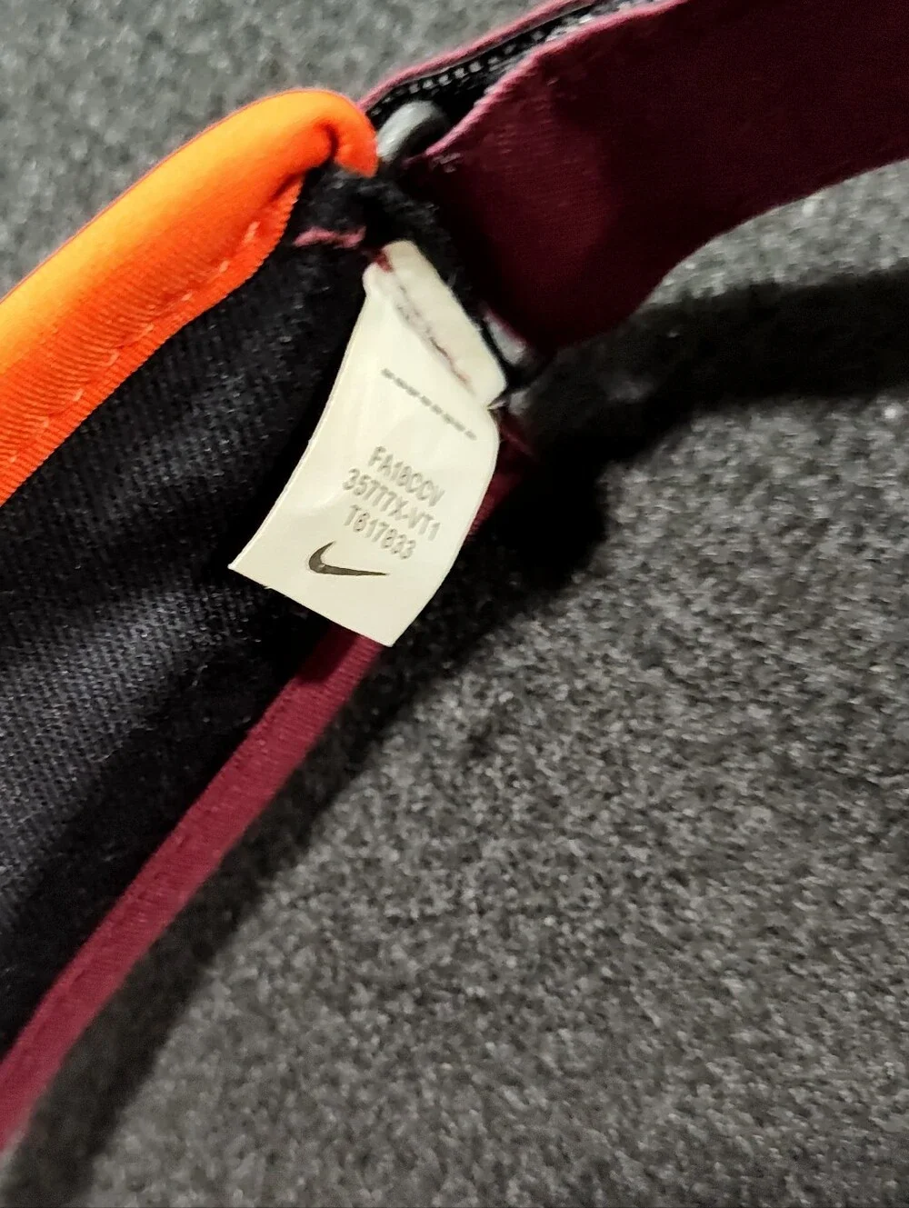Nike Virginia Tech Hokies Sideline Performance Visor, Maroon/Orange Dri-Fit