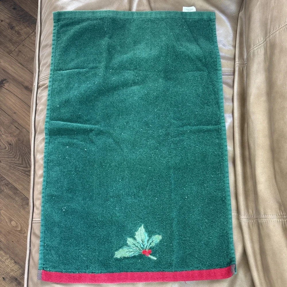 Christmas Bath Fingertip Towel + Tea Towel Set Green Holly Berry Walmart