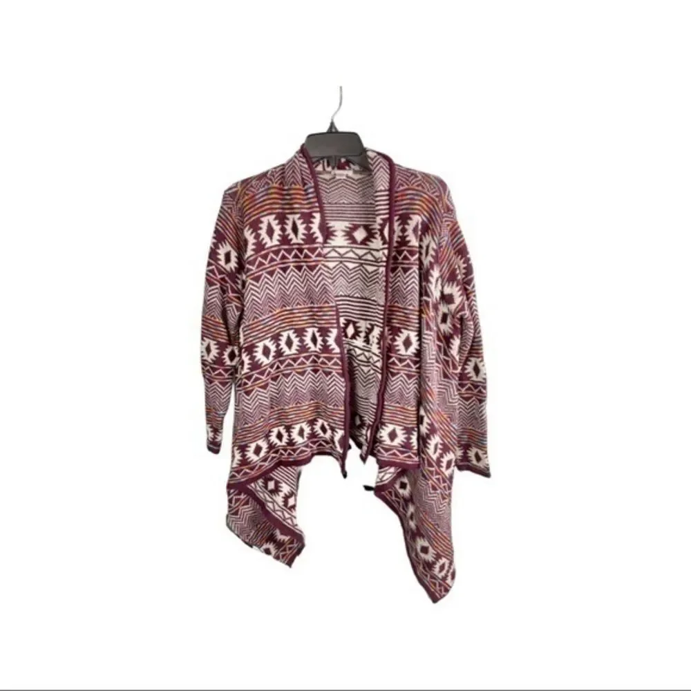 Maroon, White Aztec waterfall cardigan  Sweater Size XXL by xhilaration (Target)