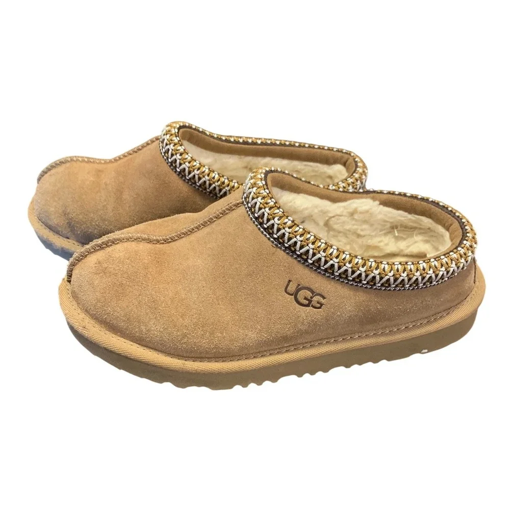 UGG Kids Tasman Suede Slippers Chestnut Brown Size 1Y