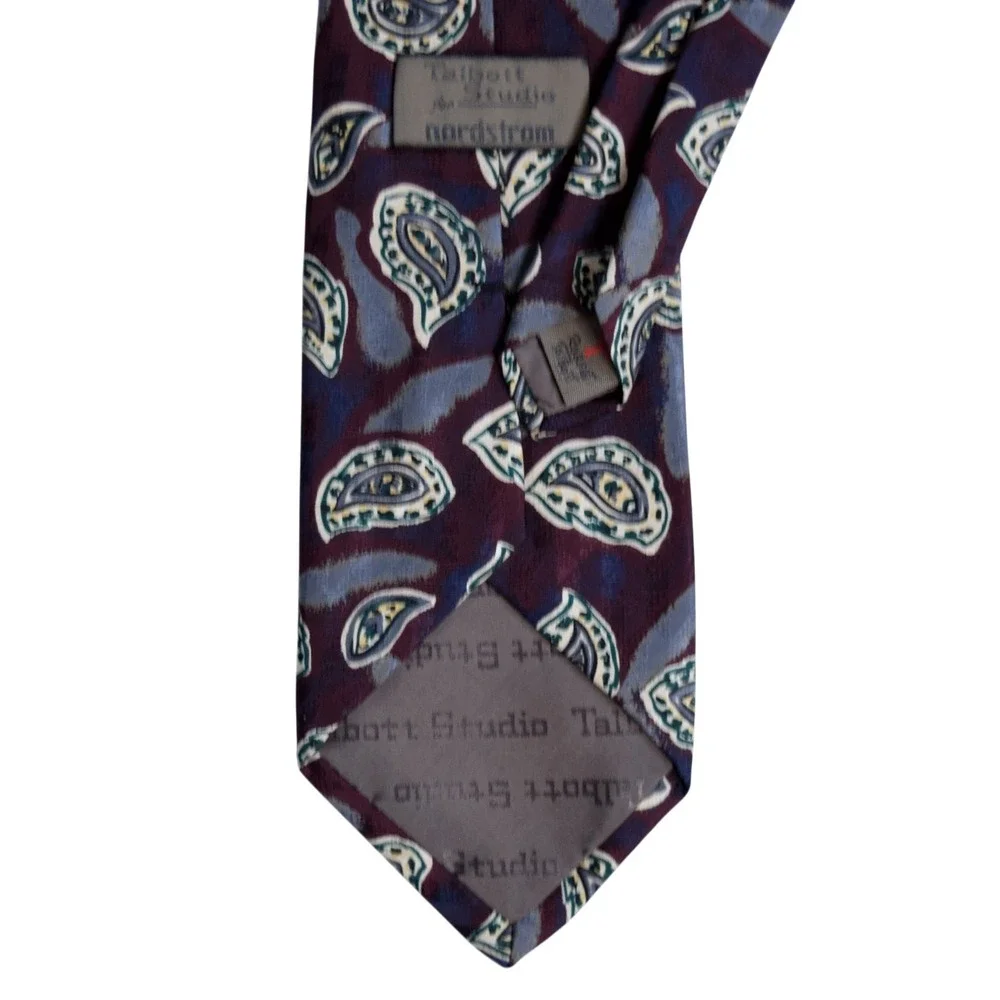 Robert Talbott Nordstrom Burgundy Teal Paisley USA Hand Sewn Vintage Silk Tie