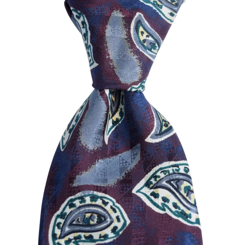 Robert Talbott Nordstrom Burgundy Teal Paisley USA Hand Sewn Vintage Silk Tie