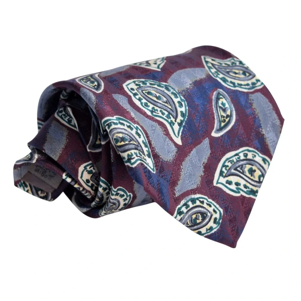 Robert Talbott Nordstrom Burgundy Teal Paisley USA Hand Sewn Vintage Silk Tie